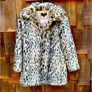 J Crew leopard faux fur coat, size XS